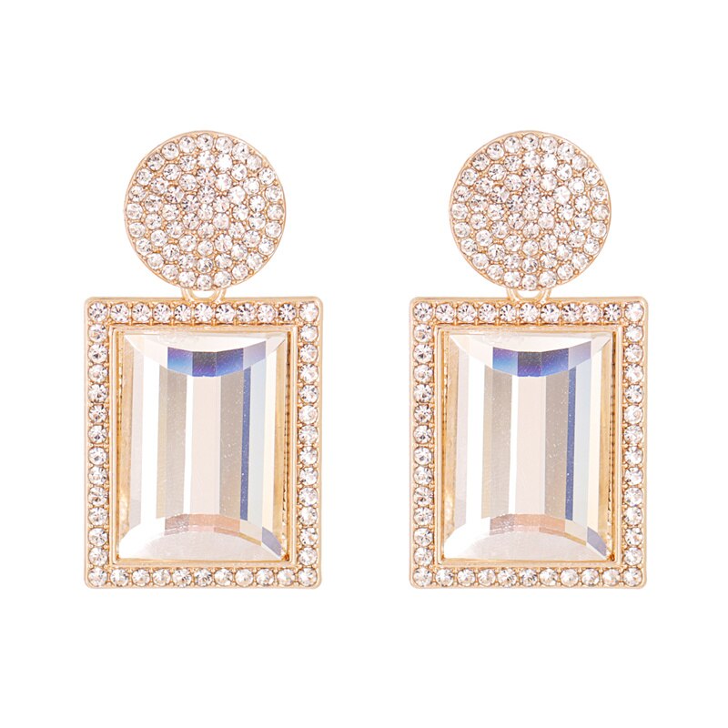 JUJIA Luxury Champagne Crystal Earrings For Women Geometric Shiny Rhinestone Dangle Earring Party Jewelry: 54607-GD