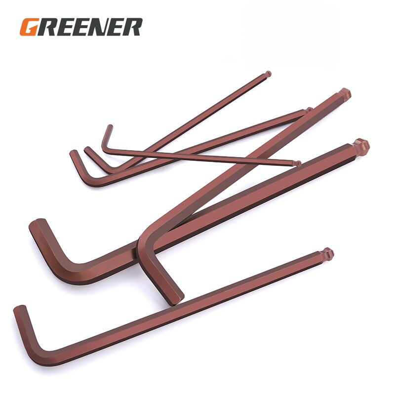 GREENER 2pcs L shaped hex key allen wrench 1.5mm 2mm 2.5mm 3mm 4mm 5mm 6mm 8mm 10mm 12mm 14mm Ball Head Single wrench Hand tools