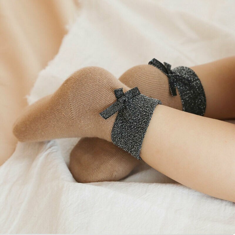 Brand Baby Girl Kid Socks Double Bow Knee High Autumn Winter Socks Patchwork Bow Socks 4 Colors 0-8Y