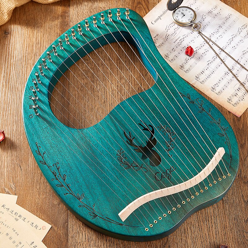 16/19 String Wood Lined Small Harp Laiya Piano Easy To Learn Portable Mahony Solid Wood Lyre Piano Niche Instrument: 19-string box-blue