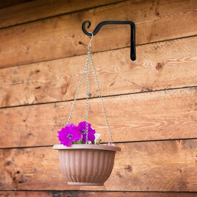 6- inch wandhaak hangende plantenbeugel, gemaakt van ijzer, wandhaken rustieke woondecoratie 2- pack (zwart), voor het ophangen van vogelvoeders