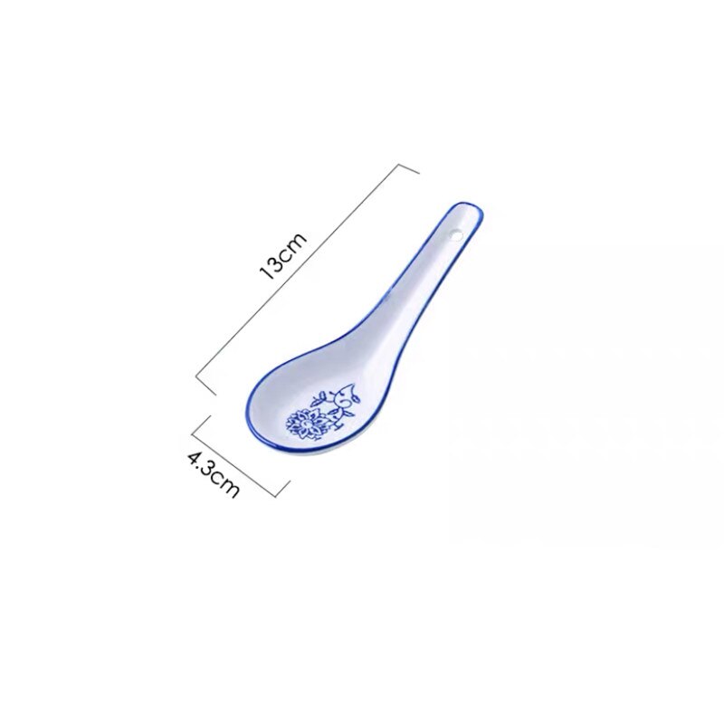Blue and White Porcelain Hat Soup Bowl Ceramic Chinese Tableware Household Ramen Bowl Restaurant Large Instant Noodle Bowl: 1pc spoon S