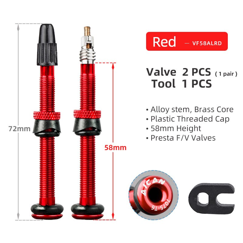 2 Stuks/1 Paar Fiets 46/58Mm Presta Ventiel Voor Racefiets Tubeless Carbon Velg Aluminium messing Air Valve: FV 58mm Red