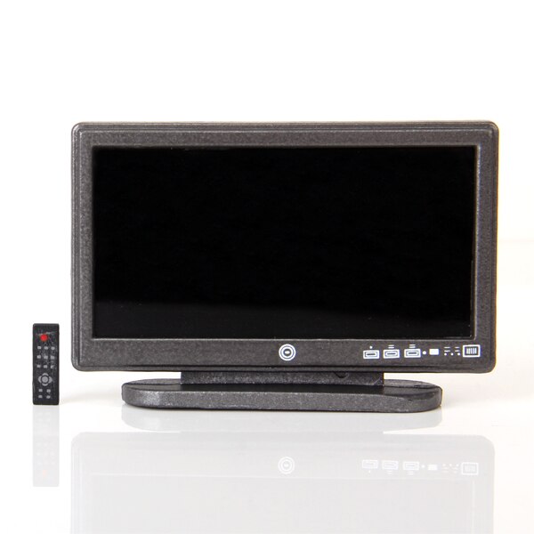 1/12 miniature widescreen fjernsyn fladskærms lcd tv med fjernbetjening dukker hus stue soveværelse møbler indretning