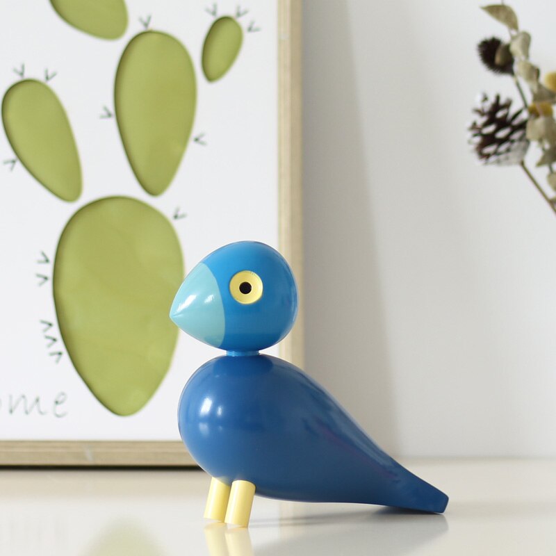 Nordique danemark Figurines d'oiseaux en bois Sculpture sur bois marionnette coloré peint Sculpture Figure animaux ornements pour la décoration de la maison: Blue