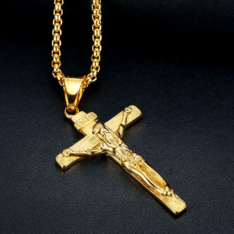 Trendy Men/women Cross Christ Jesus 316L Stainless steel Pendant Necklace Gold color INRI Crucifix Jesus Chain Jewelry Bijoux