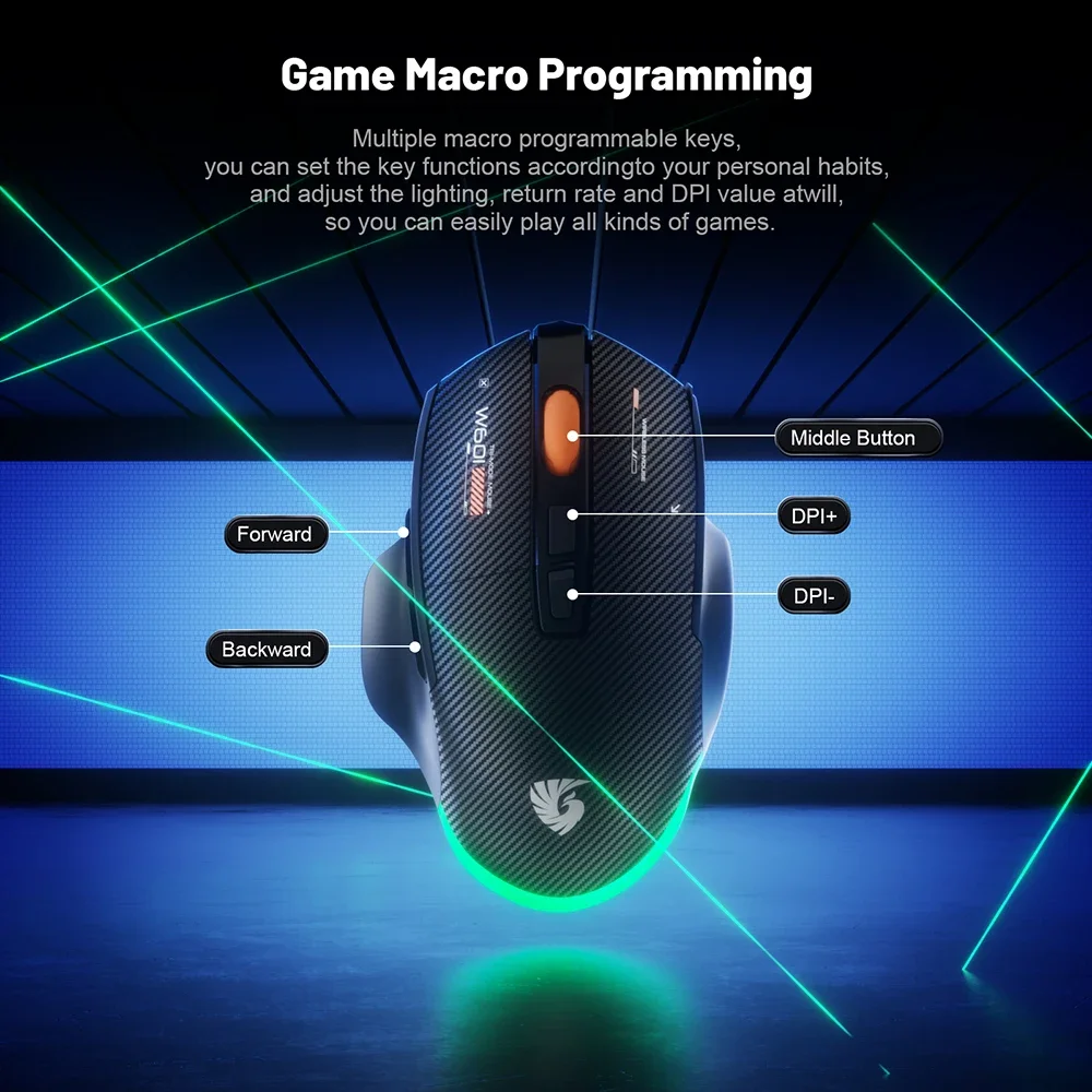 Wireless Gaming Mouse 12800 DPI 1000Hz Polling Bluetooth 2.4G Wired Triple Mode 7 Programmable Buttons RGB Ergonomic Esports PC