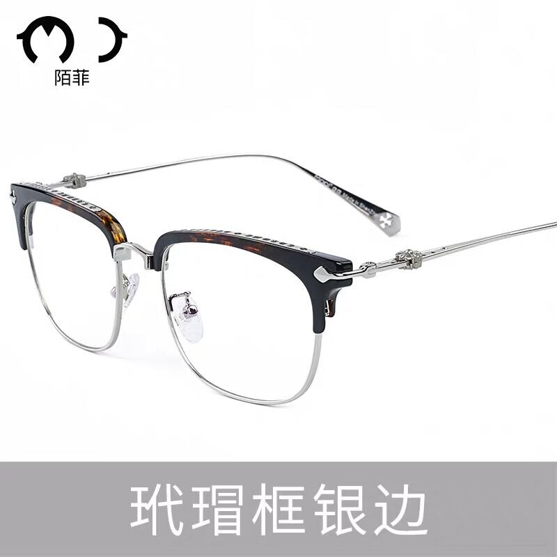 Gafas Retro para hombre y mujer, monturas ópticas de media montura, gafas transparentes, decoración moderna, marco de cristal para lectura 873MF: tortoise silver