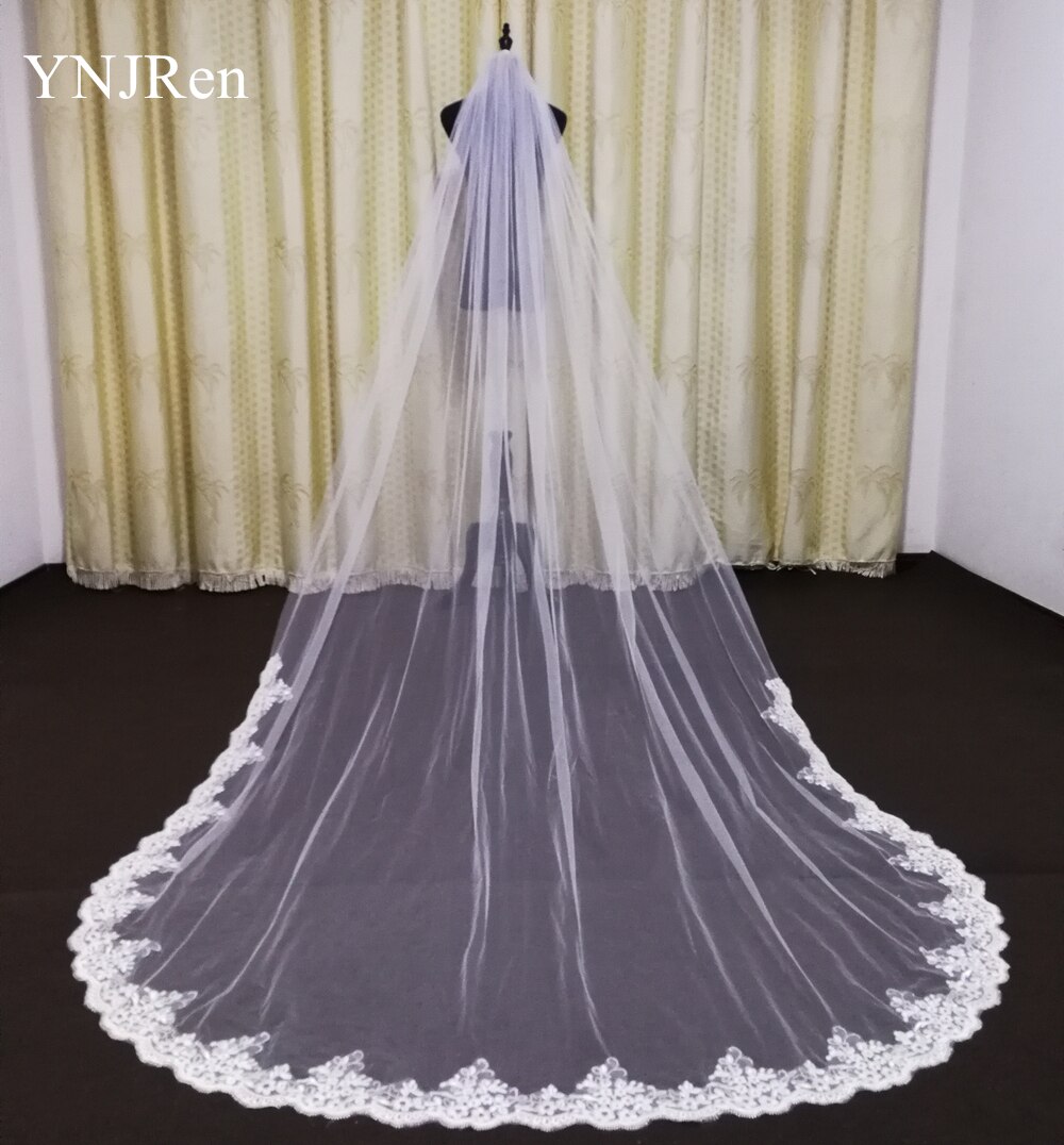 Real Photos Wedding Accessories White/Ivory Wedding Veil with Comb Lace Mantilla Cathedral Bridal Veil Veu De Noiva