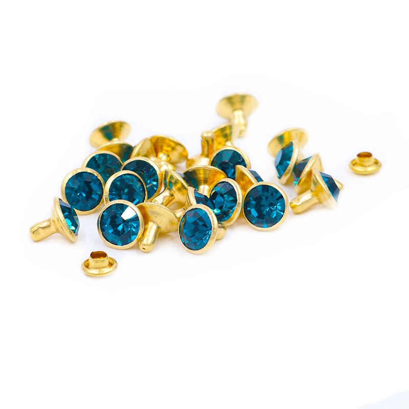 100setzt 8mm Blau Zirkon Kristall Strass Nieten Goldene Metall Basis Nieten Stunds Für Kleidung Tasche Leder Niet
