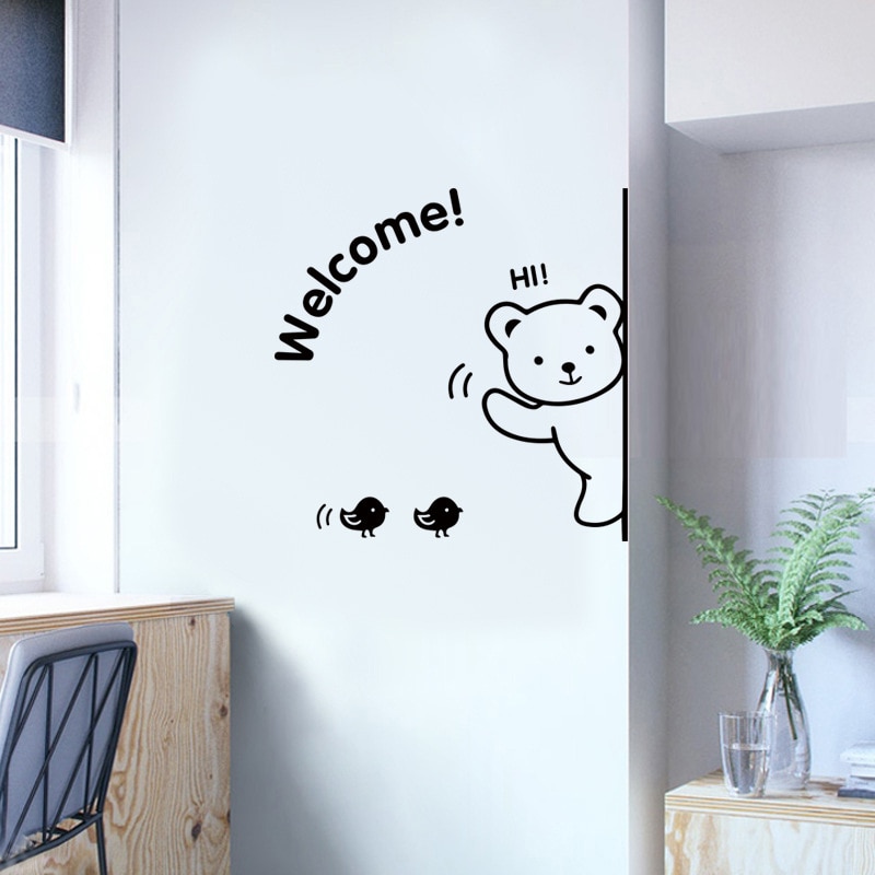 Cartoon Bear welcome Wall Sticker art decals living room bedroom decorations wallpaper wall edge Mural Removable door stickers
