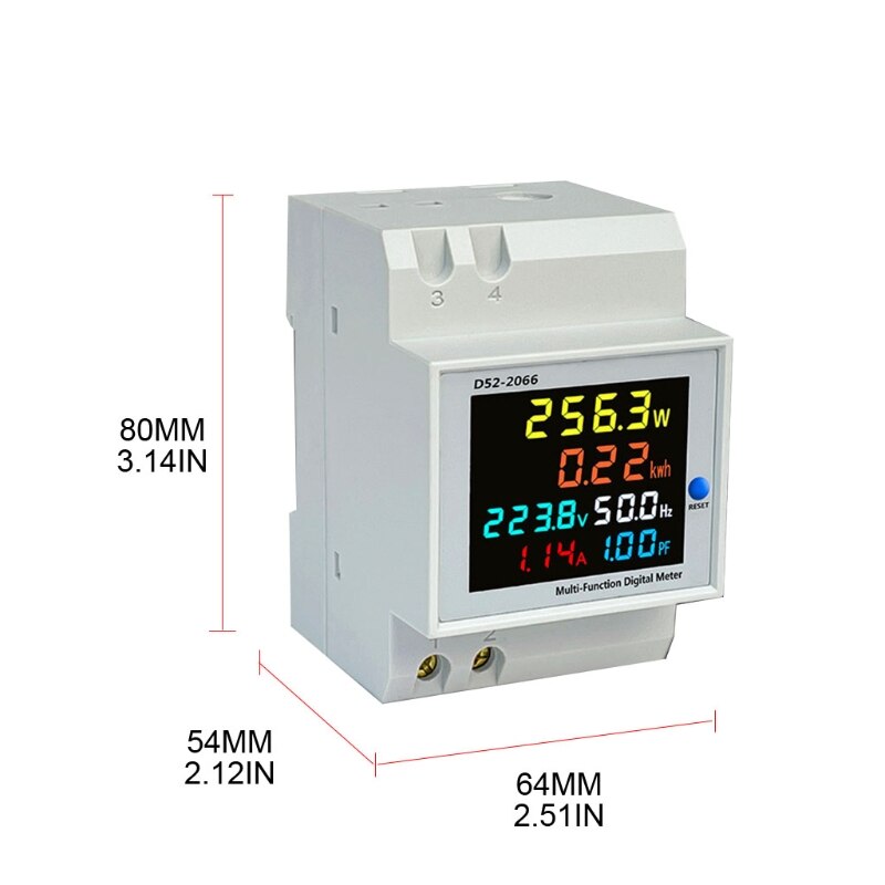 Digital Energy Meter Multifunction Din Rail Power Meter LED Display 40-300V/ 250-450V Power Factor Meter M4YD