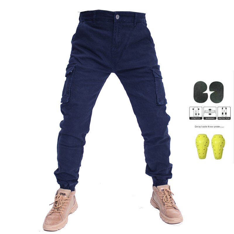 Ubs 06 broeken motor lente en herfst overall herenbroek heren rechte losse balk met beschermende kleding: Blauw met bescherming / Xxl