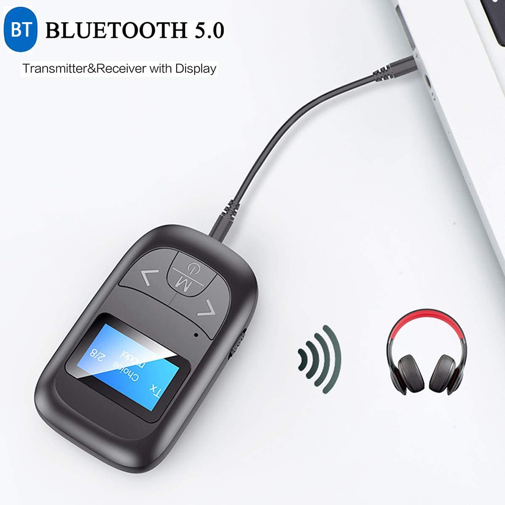 T14 2 In 1 Bluetooth 5.0 Audio Adapter Met Led Scherm Aux Voor Auto Pc Speaker Usb Stereo Muziek Draadloze adapter