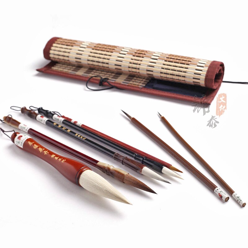 Chinese Calligraphy Brush Set Kanji Japanese Sumi Painting Drawing Artist Writing Brushes Roll-up Bamboo Brush Holder Pen Bag