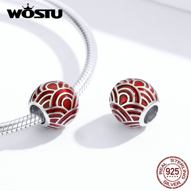 WOSTU 925 Sterling Silver Chinese Red Lantern Beads Lucky Charm Fit Original Bracelet Pendant Year Jewelry FNC133