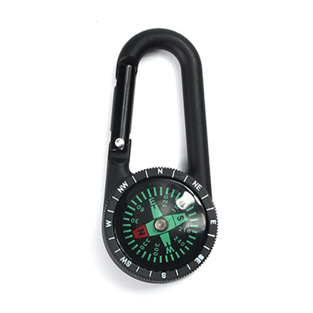 Outdoor Mini Compass + Thermometer + Snap Hook 3-in-1 Multifunctional Hiking Metal Carabiner Camping Hiking Survival Tool