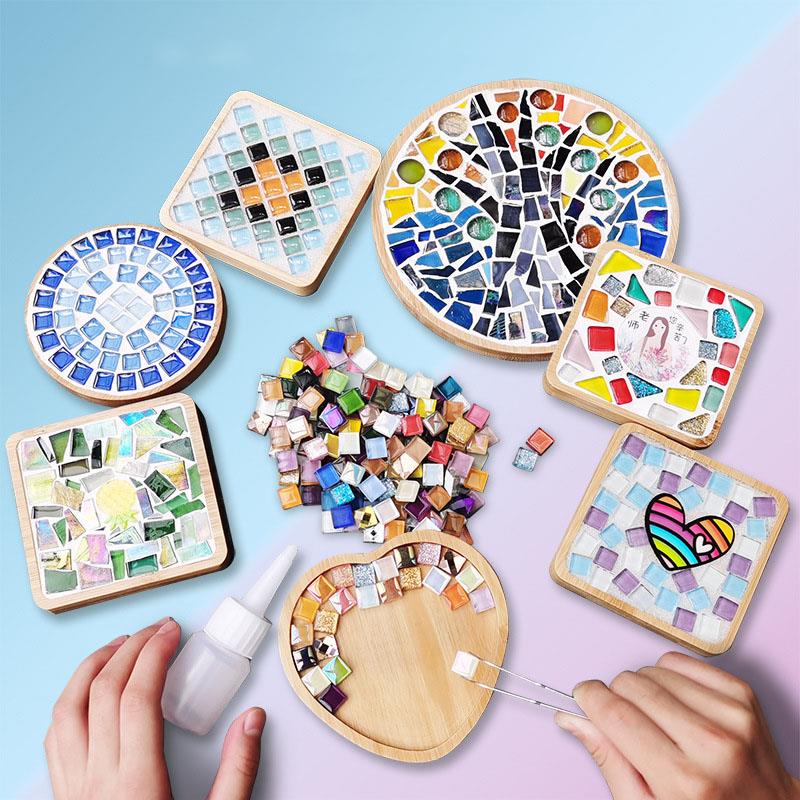 Sous-verre en mosaïque pour bricolage, pratique, accessoires faits à la main, carré amour rond, rainure en bambou