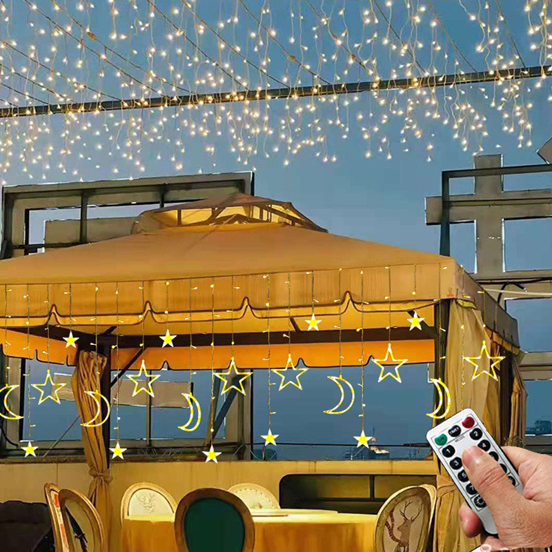 Mond Sterne LED Lichterkette Schnur Weihnachten Neue Jahr Girlande Vorhang Lampe Ramadan Dekoration Für Heimat Schlafzimmer Fenster Eid Mubarak