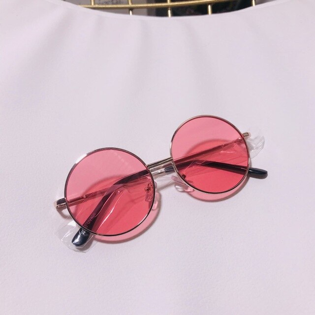 retro Runde Sonnenbrille Frauen Sonnenbrille Objektiv Legierung freundlicher Sonnenbrille weiblichen Brillen Rahmen Fahrer Brille Auto Zubehör: tief Rosa