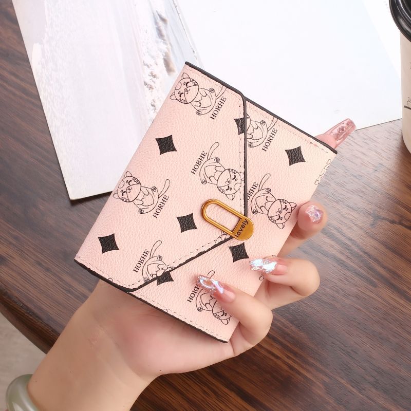 Stylish and Minimalist Three-fold Wallet for Women with Multiple Card Slots, Trendy Short Ladies' Wallet with Coin Pocket: Pink