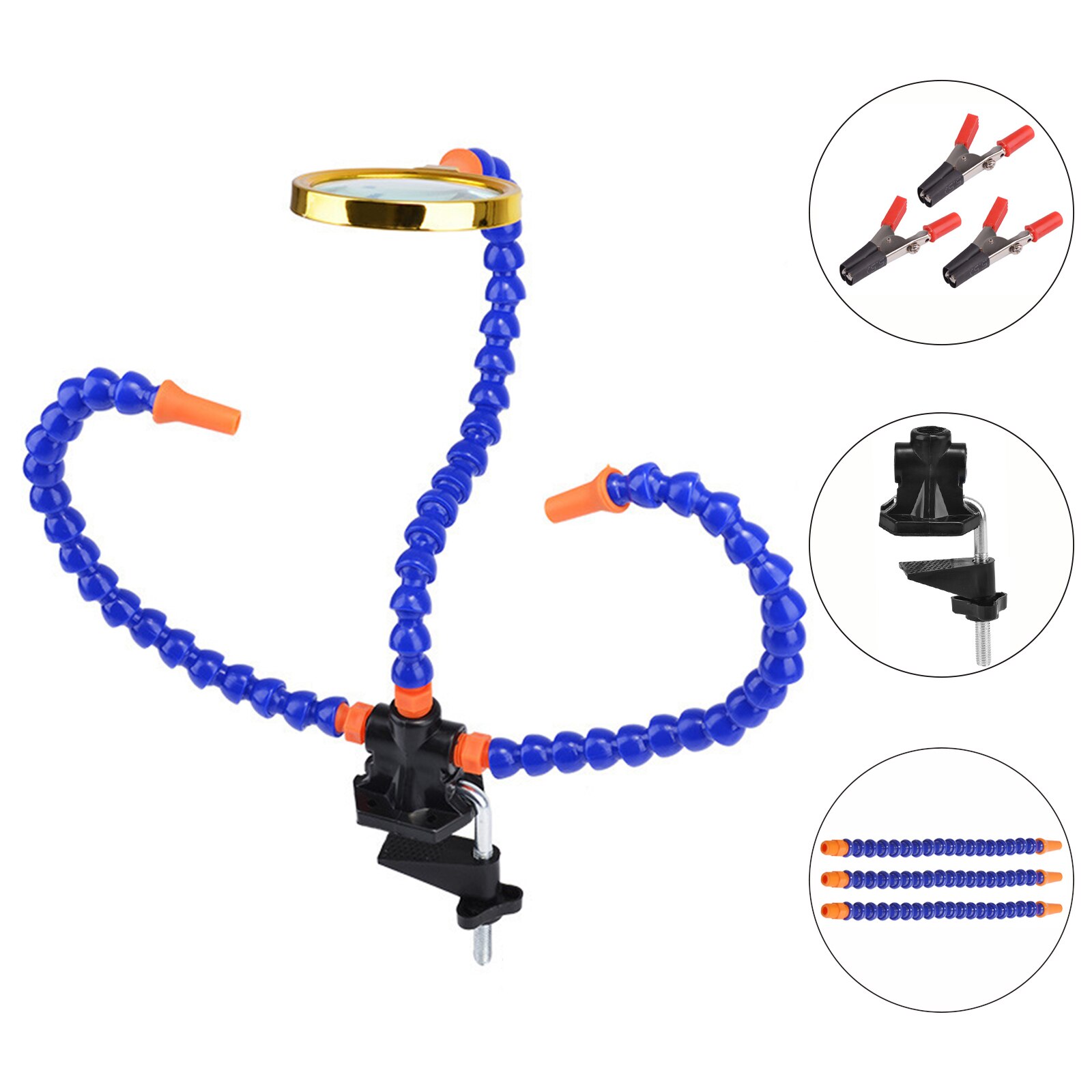 Table Clamp Soldering Station With 5 Flexible Arms Soldering Iron Holder PCB Welding Repair Tools Vise Hand Welding Station: 3 Claws magnifier