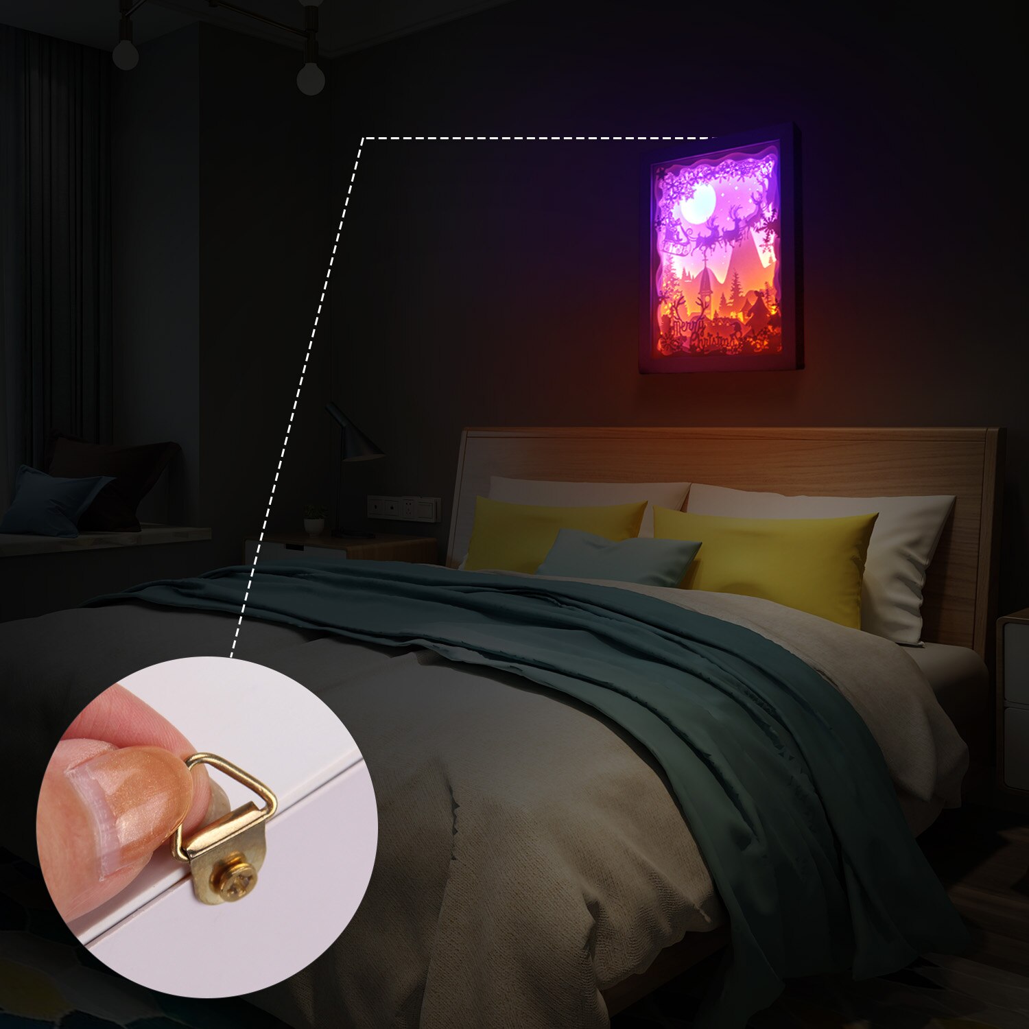 Merry Christmas 3D Shadow Box Paper Carving Papercut LED Night Lamp Light for Bedroom Coffee Shop Tea House Decoration