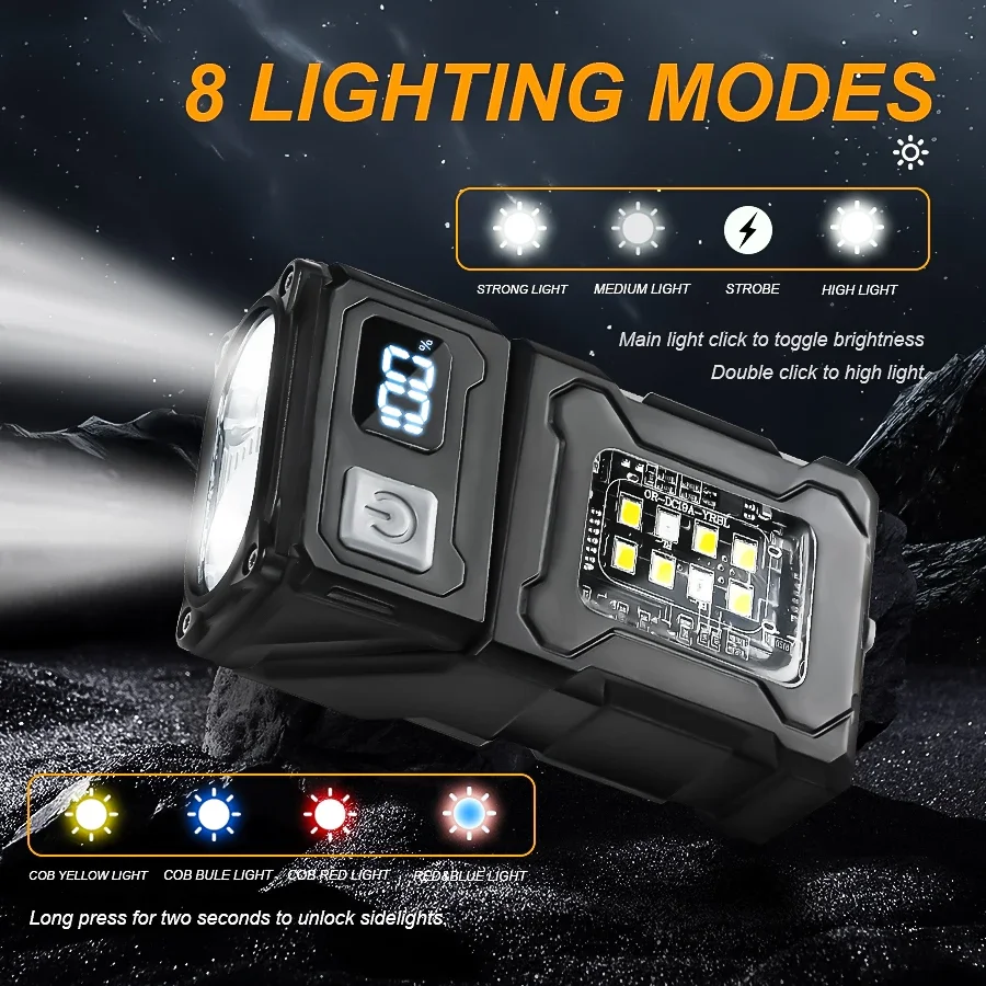 Mini linterna LED COB multifunción, fuente de luz Dual, linterna portátil superbrillante, lámpara de emergencia para Camping recargable tipo C