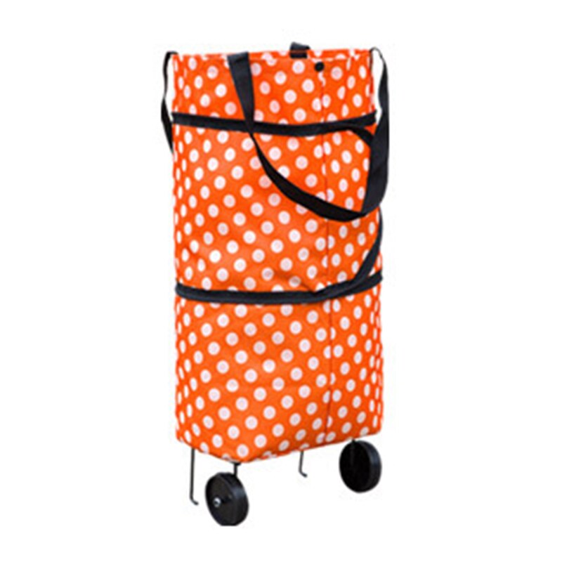 Opvouwbare Boodschappentas Inklapbare Winkelen Trolly Sleepboot Winkelwagentje herbruikbare boodschappentas Hoge Capaciteit groene Zak met Wielen: Orange Dot