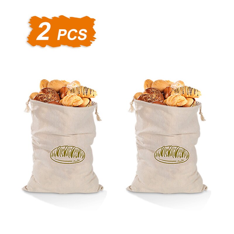 Bolsas de lino orgánico para almacenamiento de pan, bolsas reutilizables de comestibles para frutas, ecológicas, lavables, para almacenamiento de alimentos: 2pcs B