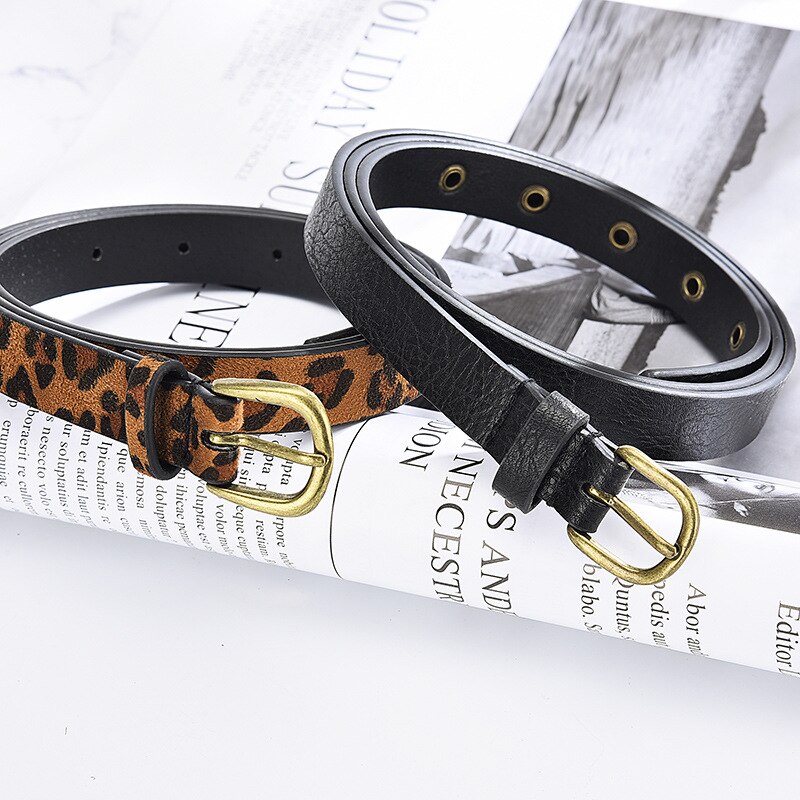ESPOFY Ceinture Femme En Cuir Véritable – Boucle Double Broche Rouge Élégante, Modèles Noir, Marron Ou Noir/Rouge