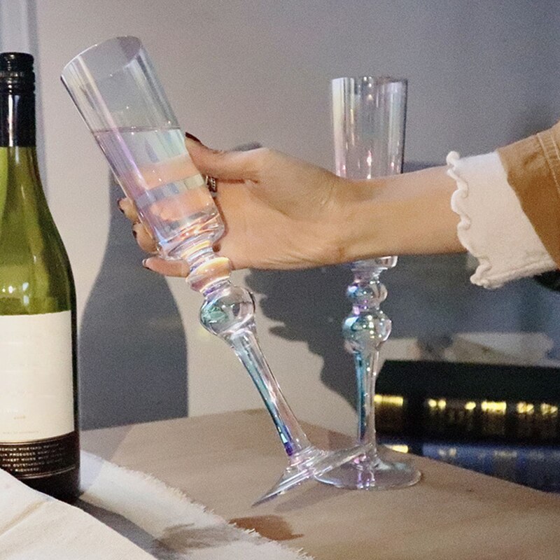 220ml Rainbow Champagne Flutes Premium Crystal Hand Blown Crystal Champagne Glasses for Wedding Anniversary Valentine's Day