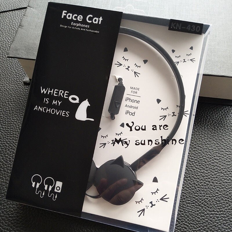 Cute Cat Colored Stereo Pink Headphones Headset Earphones for Samsung Xiaomi Kids Birthday With Retail box: Black
