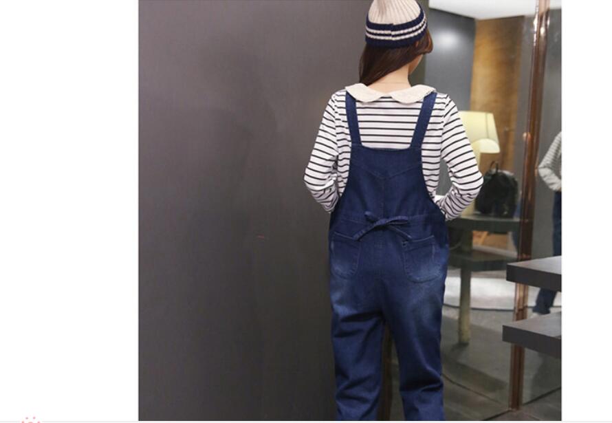 Gravidkläder byxor vinter höst ljusblå denim plus size overall gravida kvinnor stor storlek hängselbyxor