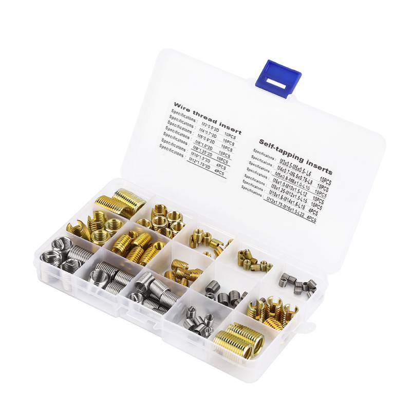 Self Tapping Thread Slotted Inserts and Steel Wire Thread Inserts Combination Set Thread Repair Tools 116Pcs/Set