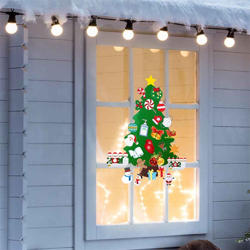 Year Christmas Tree DIY Vinyl Wall Stickers Glass Window Home Decor Art Decals 3D Wallpaper Decorations For Home