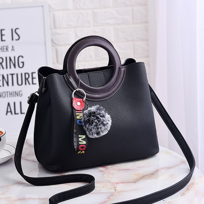 Litchi Pattern Soft PU Leather Women Handbag Two Pieces Female Shoulder Bag Girls Messenger bag Casual Women Bag Bolsos Femina: Black