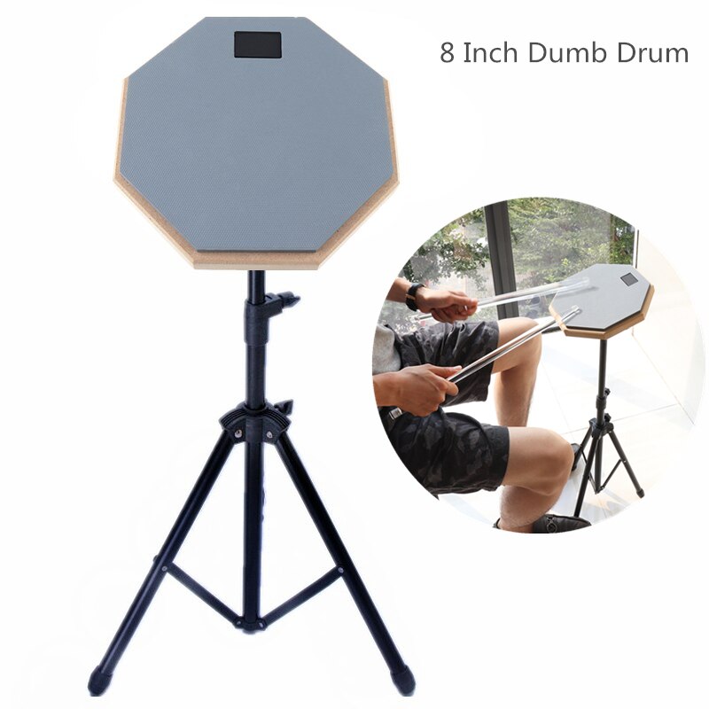 Drum Set 8 Inch Rubber Wooden Dumb Drum Practice Training Drum Pad with Stand 3 Colors Optional: Gray