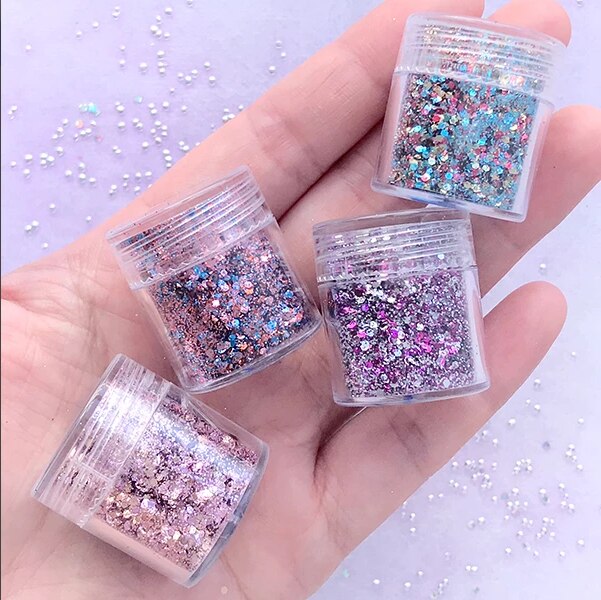 Mélange coloré de paillettes d'hexagone dans l'embellissement de thème de noël pour l'artisanat de résine outils de bijoux de fête Pigment de résine Uv (4 pièces)