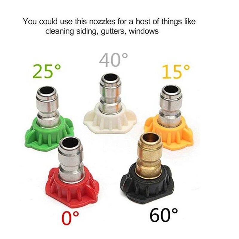 5 Pcs Package High Pressure Washer Spray Nozzles Tip Set Variety Degrees Quick Connect for Gas Power Pressure Washers