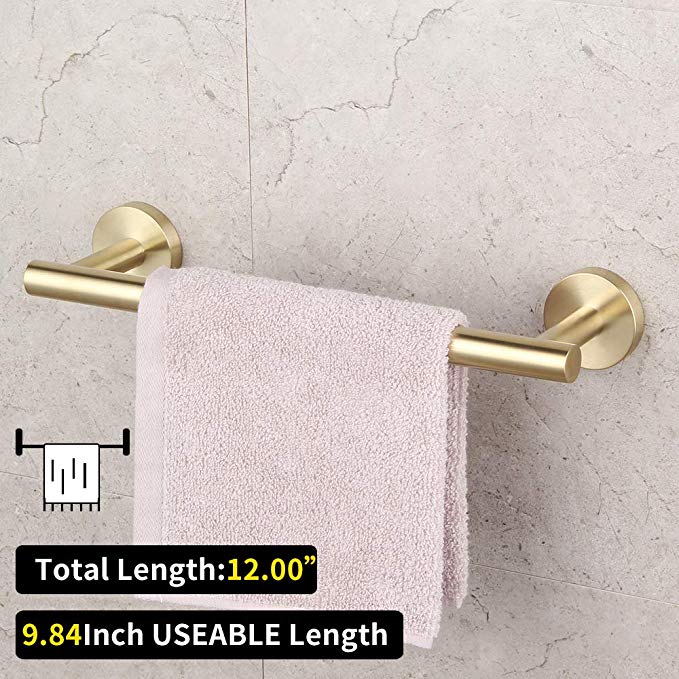Bathroom Brushed PVD Zirconium Gold 12" Towel Bar ... – Grandado