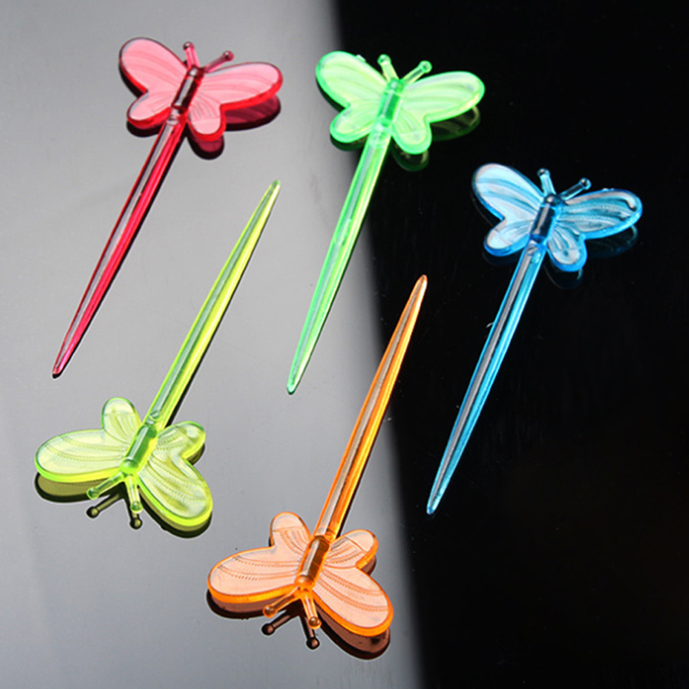 200pcs Plastic Picks Vlinder Vorm Fruit Tandenstokers Wegwerp Sandwich Voorgerecht Cocktail Sticks Feestartikelen (Gemengde Kleur)