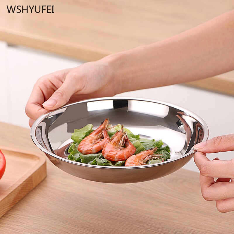 1pcs stainless steel dinner plate fruit dinner plate thickened deep disc pastry bread dish barbecue plate kitchen supplies