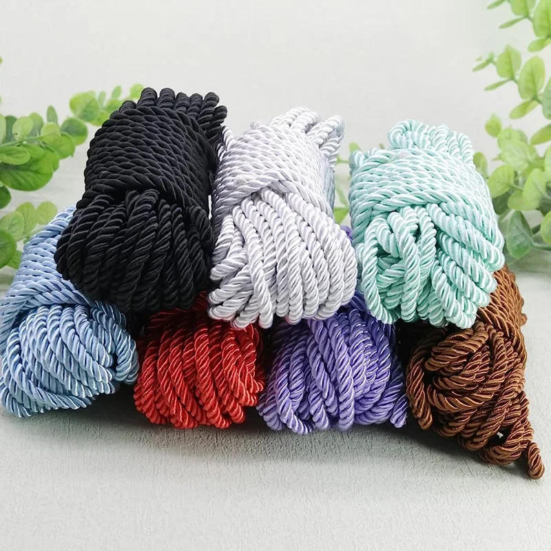 Corde en soie tressée à 3 plis de 5/10M, corde torsadée de 5mm, cordon torsadé en Polyester, garniture tressée, corde torsadée pour décoration artisanale de bricolage
