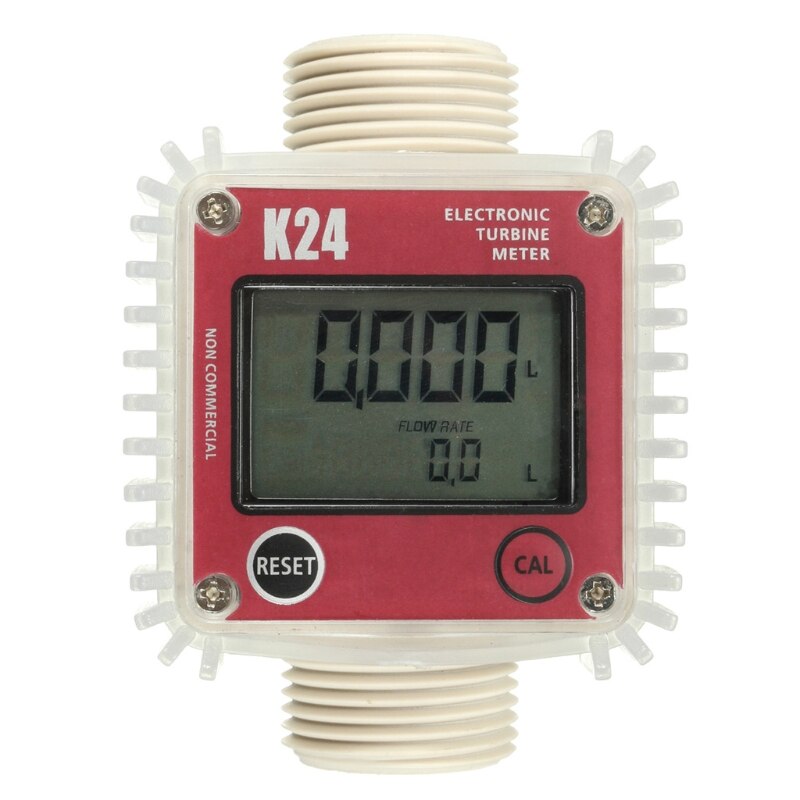 F2TE K24 Digital LCD Flow Meter Turbine Fuel Flow Tester for Chemicals Liquid Water Red