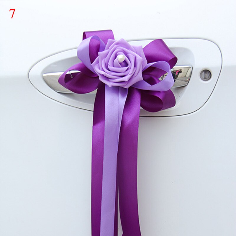 1 Pc Deurgrepen Mooie Party Festival Supplies Achteruitkijkspiegel Trouwauto Bloem Knoop Lint Decoraties 12 Kleuren 17x35cm: 7