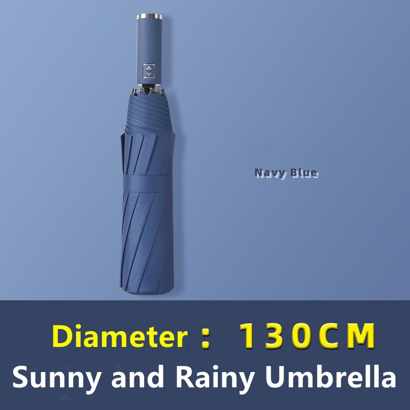 Paraguas plegable de gran tamaño para hombre, sombrilla de viaje a prueba de viento y resistente a la lluvia, 3 pliegues, 130cm: Blue