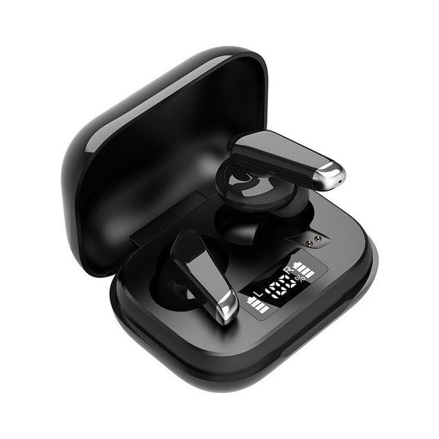 Bluetooth Headphones - 9D HIFI Sound, Waterproof IPX5, 300mAh Charging Case, LED Display, Noise Reduction: Black