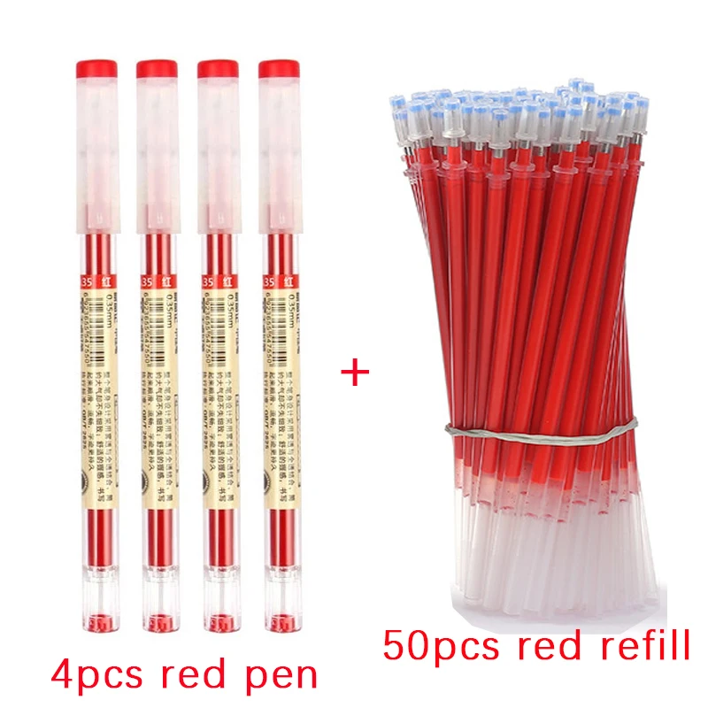 Juego de bolígrafos de Gel de 0,35mm, set de bolígrafos de tinta reemplazable, varillas de recarga de tinta azul, roja y negra, para oficina y escuela, 54 unidades