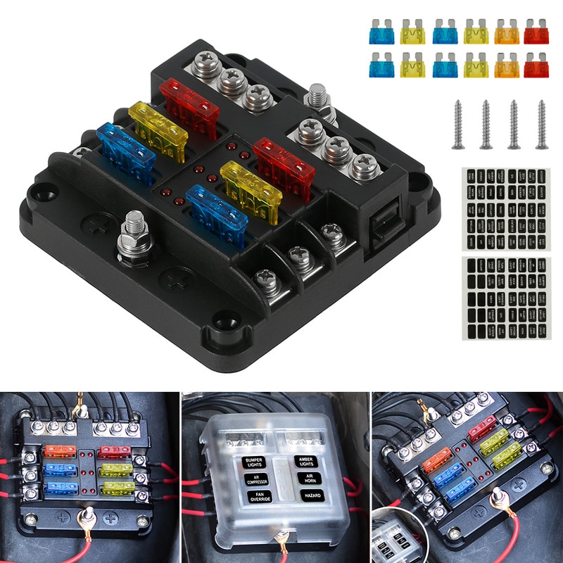 6 Way Blade Fuse Box Holder for Car Boat Marine Trike Car Fuses Car Circuit Standard 20A 15A10A 5A